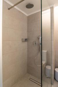 a shower with a glass door in a bathroom at Melian Roots Studio in Adamas +13 photos