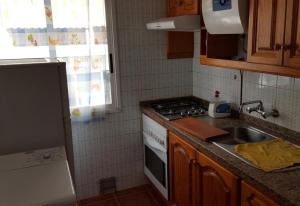 ロス・クリスティアーノスにあるCute apt on the beachのシンクとコンロのあるキッチン トップオーブン