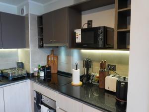 a kitchen with a counter top with a microwave at Departamento nuevo para 5 personas in Temuco +1 photo