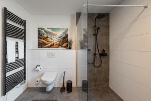 a bathroom with a shower and a toilet at BPS Apartment#2 Comfort Living - Ruhiges Komfort-Apartment mit moderner Ausstattung in Horb am Neckar +33 photos