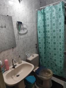 ein Badezimmer mit Waschbecken, Toilette und Dusche in der Unterkunft Lar da prainha in Arraial do Cabo
