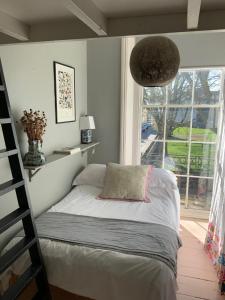 Old MilvertonにあるBeautiful, airy flat with Park viewsの窓とはしご付きの部屋のベッド1台