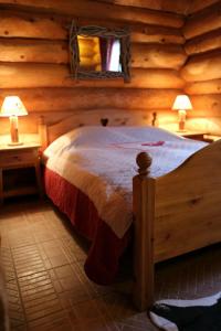 1 dormitorio con 1 cama en una cabaña de madera en Gite En Rondins, en Janvry