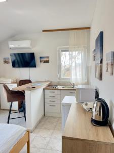 Kuchyň nebo kuchyňský kout v ubytování Rooms & Apartments Hegic