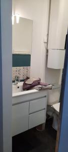 a white bathroom with a sink and a toilet at appartement centre ville in Avranches +2 photos