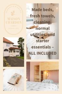 a collage of photos with a bed and a house at Vakantiewoning Maison Chardon in Koksijde