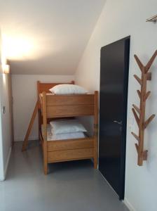 Cette chambre dispose de lits superposés et d'un réfrigérateur noir. dans l'établissement Studio Lac et Tournette, à Saint-Jorioz