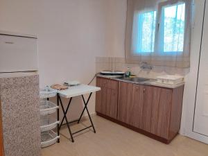 a small kitchen with a sink and a counter at Vessarios in Nikiana