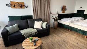 a living room with a couch and a bed at Ferienwohnung Panoramablick Hahnenklee in Goslar