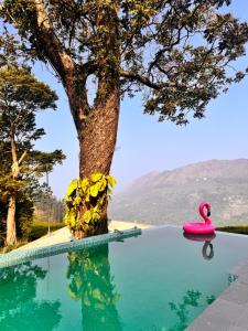 a swimming pool with a tree and a pink swan at BEAUTY SPOT MUNNAR in Munnar
