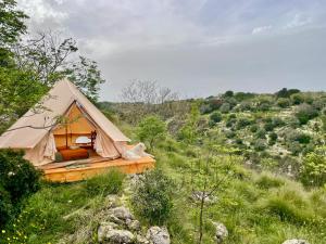 ein kleines Zelt auf einem Grasfeld in der Unterkunft Ananda Glamping natural escape in Palazzolo Acreide