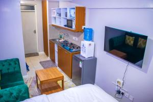 Kuchyň nebo kuchyňský kout v ubytování Golos STUDIO APARTMENT with swimming Pool