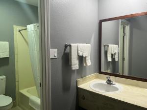 une salle de bain avec un lavabo et un miroir dans l'établissement Motel 6 Borger, TX Boom Town, à Borger