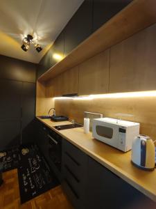 萨拉热窝Azer的厨房在柜台上配有微波炉