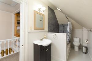 a bathroom with a sink and a toilet at Water Wheel Victorian in Eureka +29 photos