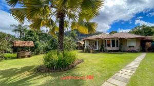 a house with a palm tree in the yard at Chale Rustico com Vista para a Montanha in Venda Nova do Imigrante