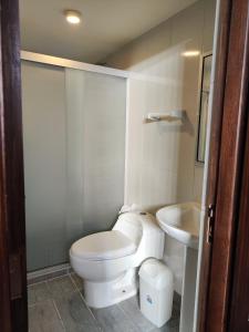 a bathroom with a toilet and a sink at Hotel Benelux in La Paz