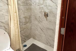 een badkamer met een marmeren douche en een toilet bij Centrico loft6 en Pto Vallarta in Puerto Vallarta