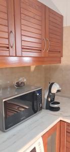 a microwave oven sitting on top of a kitchen counter at Apartamento Neptuno in Benagil