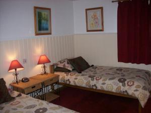 sypialnia z 2 łóżkami i 2 lampkami na stołach w obiekcie Fairholme w mieście Dartmouth