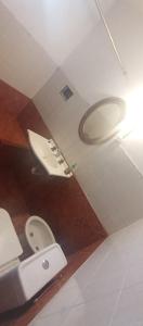 a bathroom with a toilet and a mirror at Don Rufino in Cruz del Eje