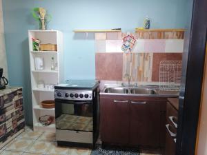 a kitchen with a stove and a sink at Casa Lo Herrera in Isla de Maipo