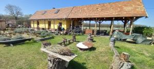 a garden with a house with a pavilion at Tanya 360° in Lajosmizse