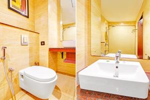 two pictures of a bathroom with a sink and a toilet at FabHotel Golden Vista in Bengaluru