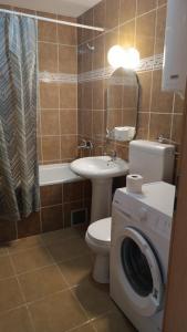 a bathroom with a toilet a sink and a washing machine at Nisava rest in Niš