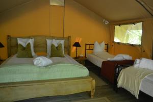 a bedroom with two beds and a window at Le Camp in Varen