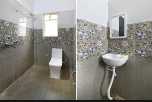two pictures of a bathroom with a toilet and a sink at Hotel maitry in Cuttack
