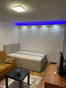a living room with a bed and a couch at KRL&Lu Rentals in Panevėžys