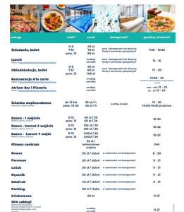a screenshot of a menu for a restaurant at Horyzont Apartamenty- Seaside Apartament prywatny z widokiem na morze in Kołobrzeg