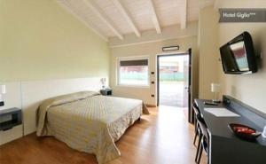 a bedroom with a bed and a flat screen tv at Confidence Hotel Viadana in Viadana +35 photos