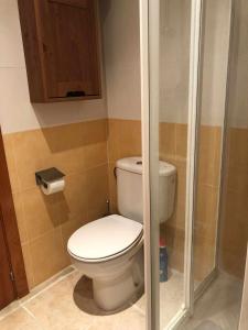 Un pequeño baño con inodoro y ducha. en Apartment in Sant Feliu de Guixols, en Sant Feliu de Guíxols 1 foto más