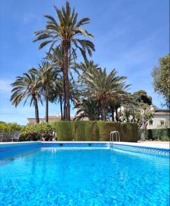 duży niebieski basen z palmami w tle w obiekcie Hotel Torre San Juan w mieście San Juan de Alicante