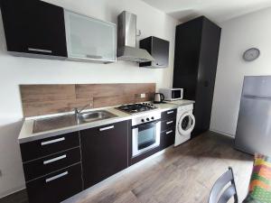 kuchnia ze zlewem i kuchenką w obiekcie CasaDolcelago Marone Villa con Giardino Vista Lago Private Parking w mieście Marone