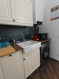 una cocina con fregadero y lavadora en LHE Casa Bufalini, en Cesena