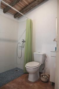 e bagno con servizi igienici e tenda doccia verde. di Monte Cimeiro a Chaveirinha