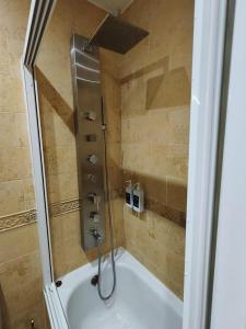 a shower in a bathroom with a tub at Casa Buenavista in Las Navas del Marqués