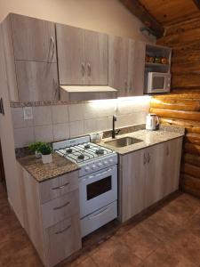 a kitchen with a stove and a sink at Pinares de Cacheuta in Las Heras