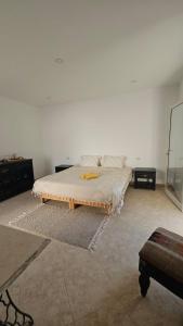a bedroom with a bed and a mirror on the wall at Chambre Suite Paco avec accès piscine in Midoun