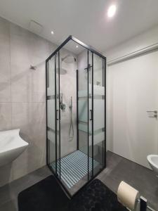 カターニアにあるLuca's Garden B&B in Cataniaのバスルーム(ガラス張りのシャワー、シンク付)