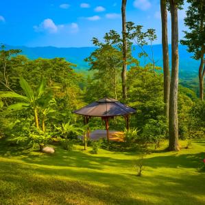 a gazebo in a field of grass with trees at Amazing Oceanview Villa with Private Pool - Fast WiFi in Ojochal