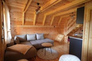 a living room with a couch in a wooden room at Vista Verde in Žabljak