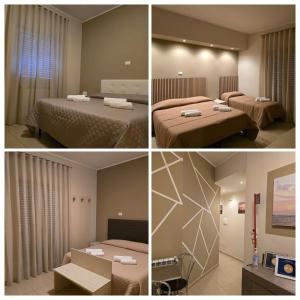 four different views of a hotel room with two beds at Il Fiore di San Giovanni B&B in Milazzo