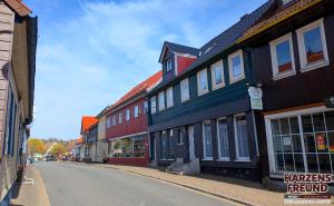 a row of buildings on the side of a street at Arode Ferienhaus Harzensfreund in Sankt Andreasberg