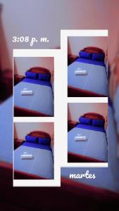 een collage van vier foto's van een bed bij Hotel Don Jhon in Estación El Salto