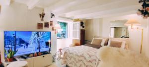 Televízia a/alebo spoločenská miestnosť v ubytovaní PARIS AUTHENTIC HOUSE studio with green courtyard 12 rue labourse Gentilly 94250
