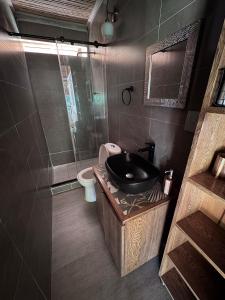 a bathroom with a sink and a toilet and a shower at City Escape Casa Mariguana in Turbaco